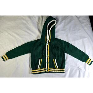 Vintage Woolworths 3T Boy's Cardigan Acrylic Green Hooded College Sweater Style